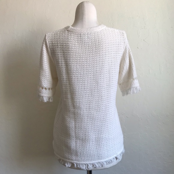 J.Crew 100% Cotton Fringe Bohemian Short Sleeve Knit Sweater Top - Picture 3 of 7